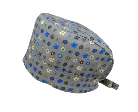 Stoff OP Haube Little Flowers Grau aus 100% Baumwolle für langes und kurzes Haar - Lesleys OP-Hauben