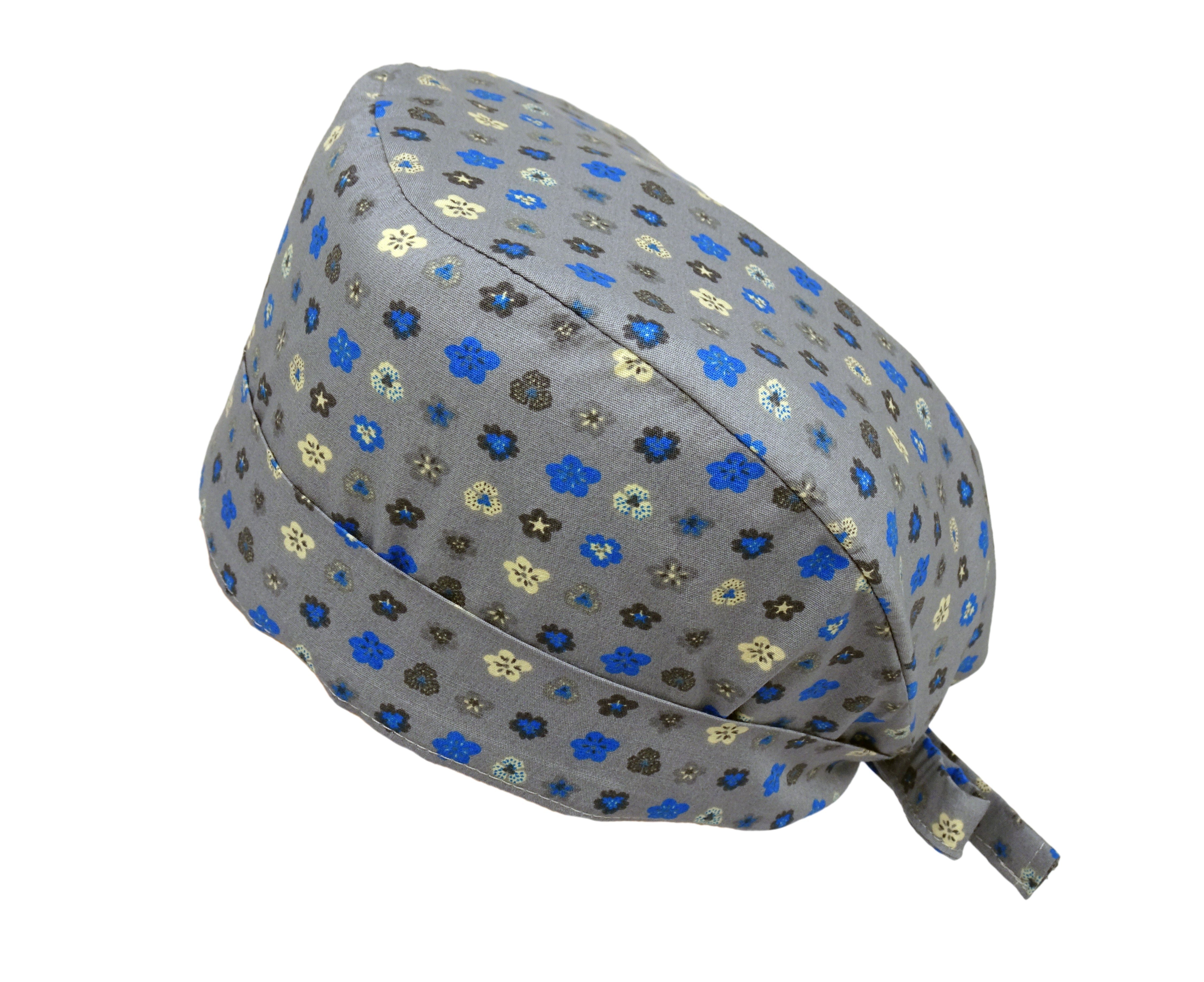 Stoff OP Haube Little Flowers Grau aus 100% Baumwolle für langes und kurzes Haar - Lesleys OP-Hauben