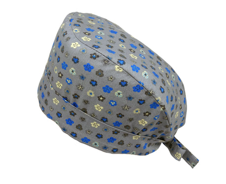 Stoff OP Haube Little Flowers Grau aus 100% Baumwolle für langes und kurzes Haar - Lesleys OP-Hauben