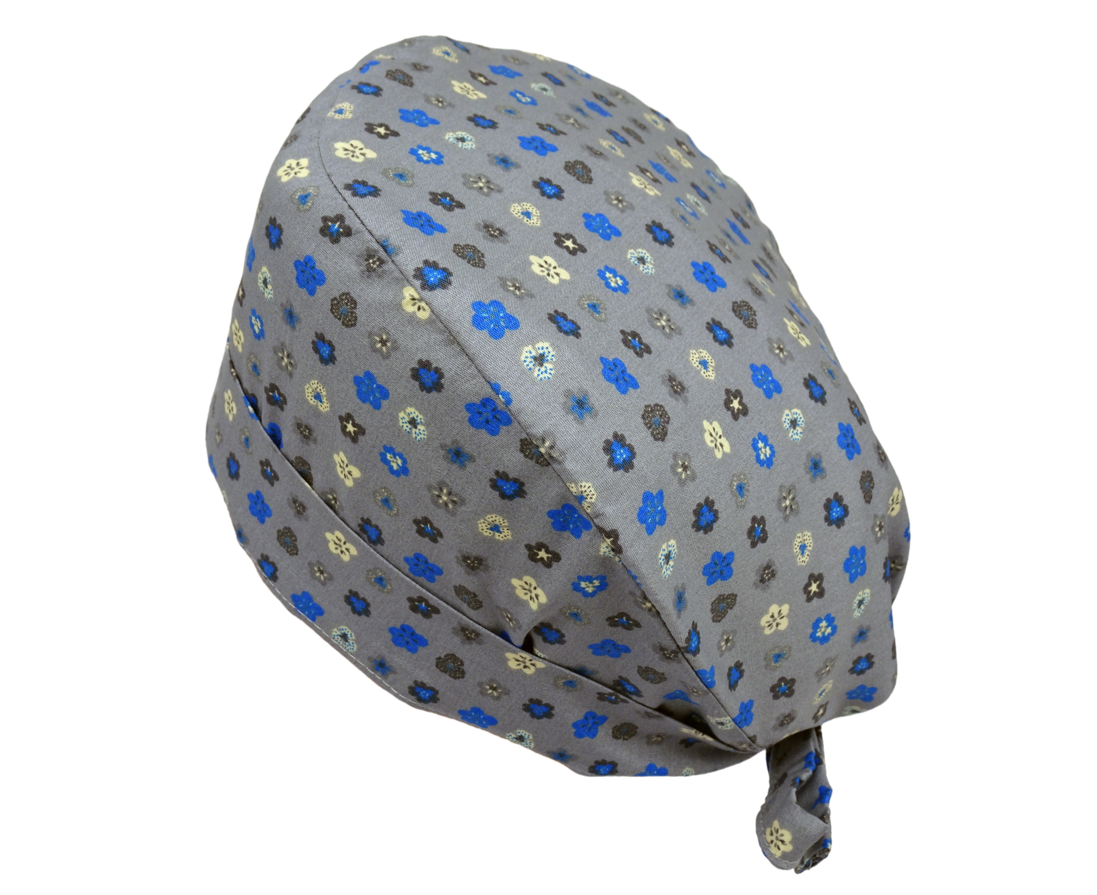 Stoff OP Haube Little Flowers Grau aus 100% Baumwolle für langes und kurzes Haar - Lesleys OP-Hauben