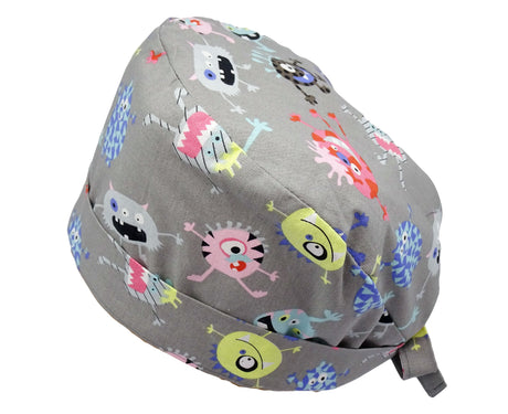 Lesleys OP-Haube für lange Haare Kleine Monster - Stoff OP-Haube aus 100% Baumwolle