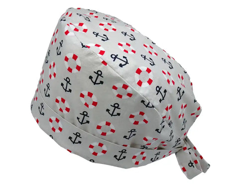 Lesleys OP-Haube für lange Haare Rettungsringe - Stoff OP-Haube aus 100% Baumwolle
