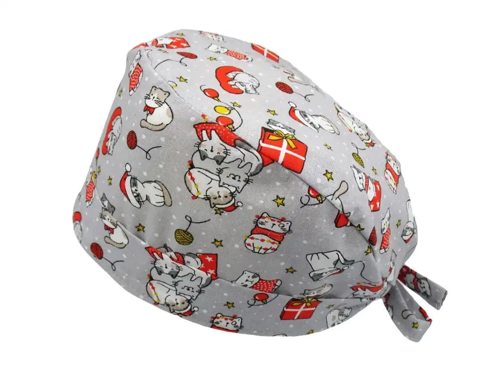 Lesleys OP-Haube für lange Haare Weihnachtskätzchen - Stoff OP-Haube aus 100% Baumwolle