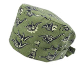 Lesleys OP-Haube für lange Haare Dinos - Stoff OP-Haube aus 100% Baumwolle