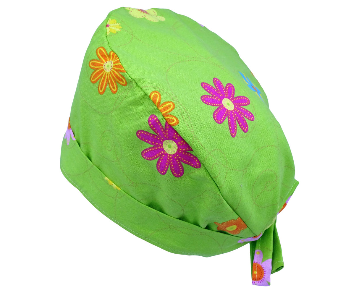 Lesleys OP-Haube für lange Haare Blumenwiese - Stoff OP-Haube aus 100% Baumwolle