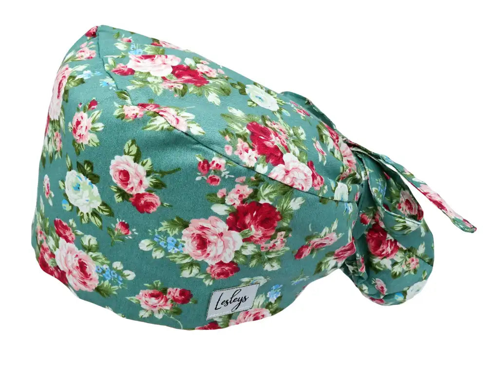 Ponytail Stoff OP-Haube Rosenblüten für lange Haare aus Baumwolle - Lesleys