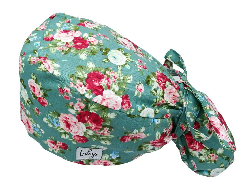 Ponytail Stoff OP-Haube Rosenblüten für lange Haare aus Baumwolle - Lesleys