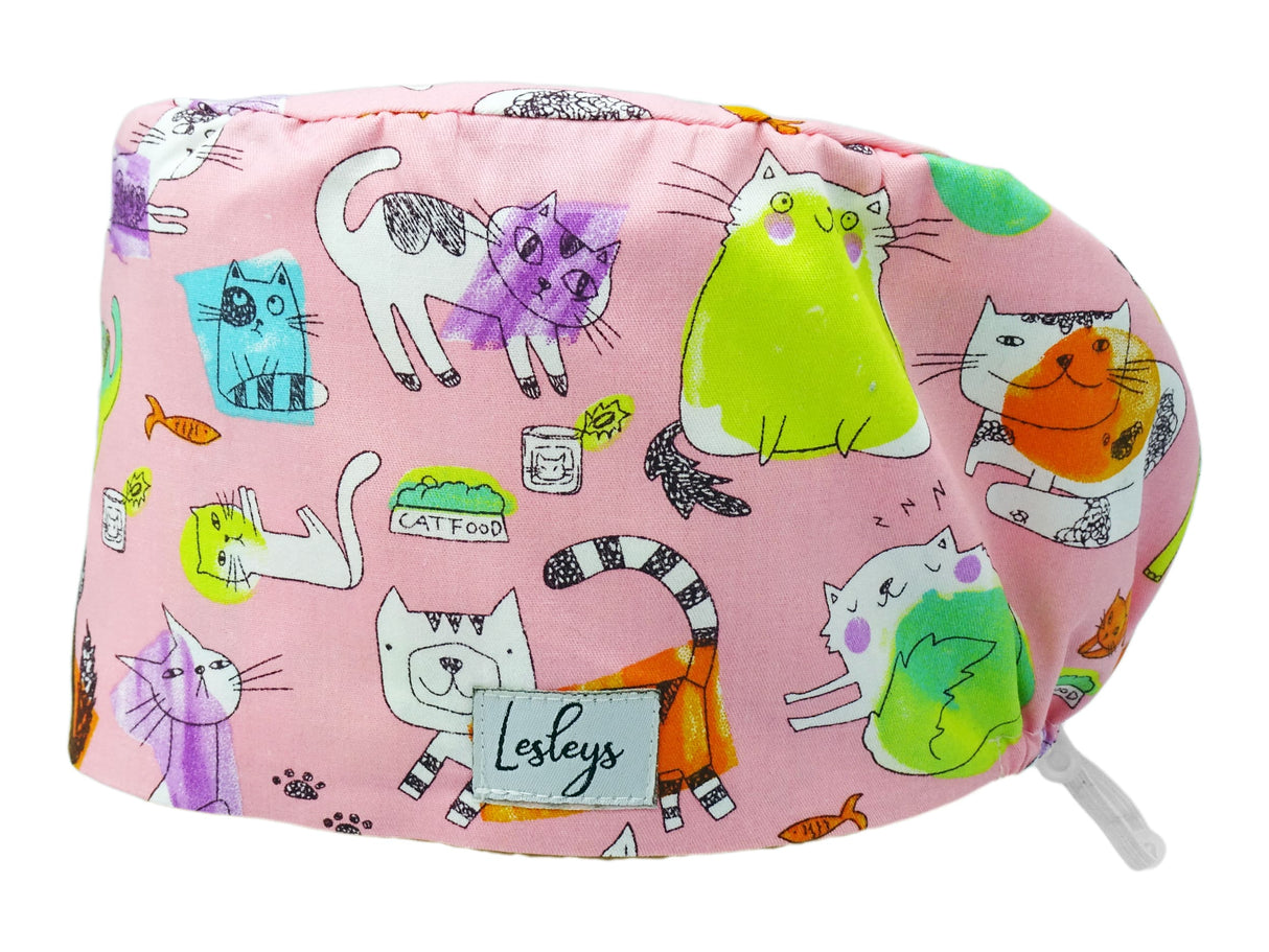 Komfort Stoff OP-Haube Lazy Cats für lange Haare aus Baumwolle - Lesleys