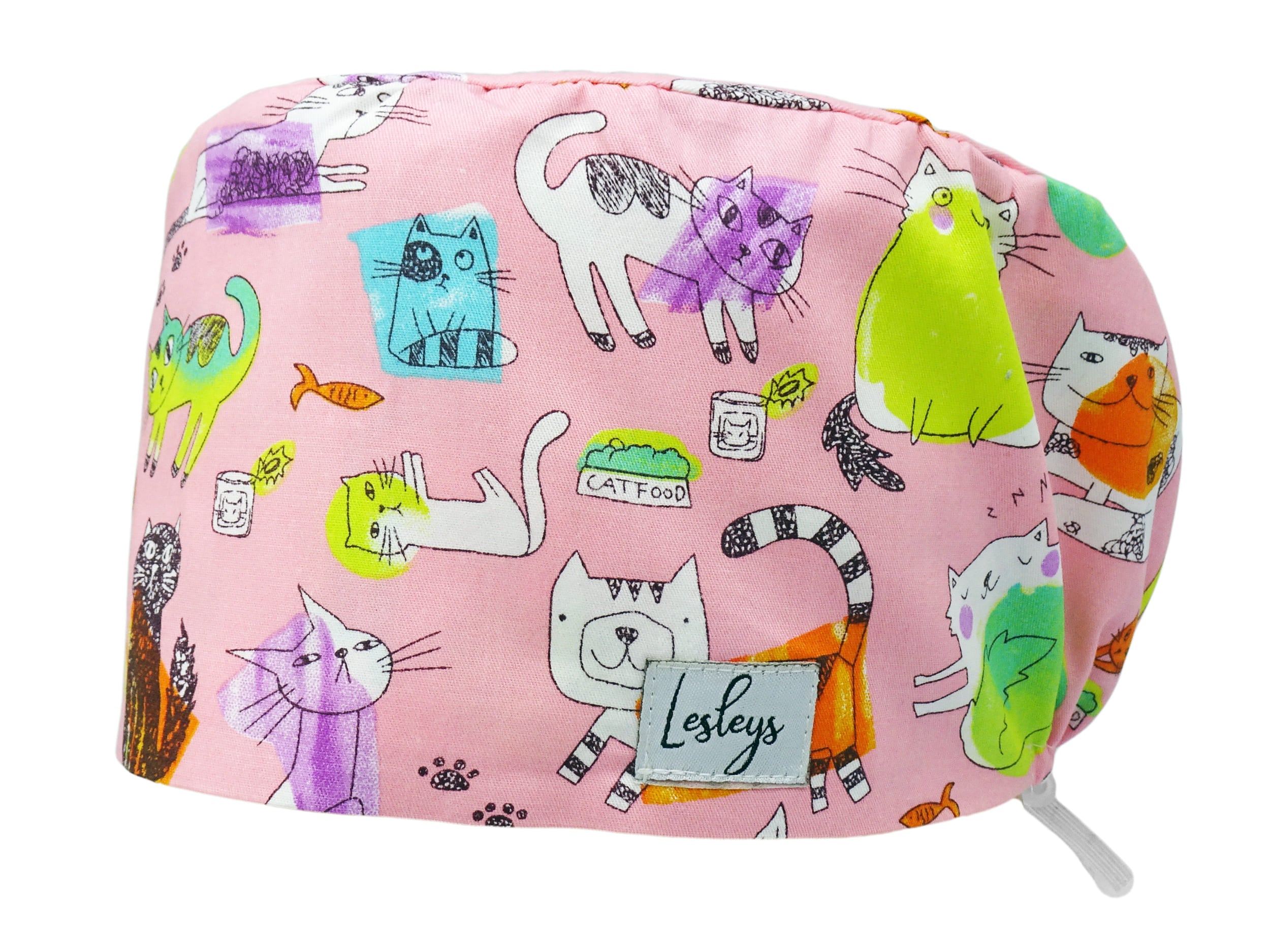 Komfort Stoff OP-Haube Lazy Cats für lange Haare aus Baumwolle - Lesleys