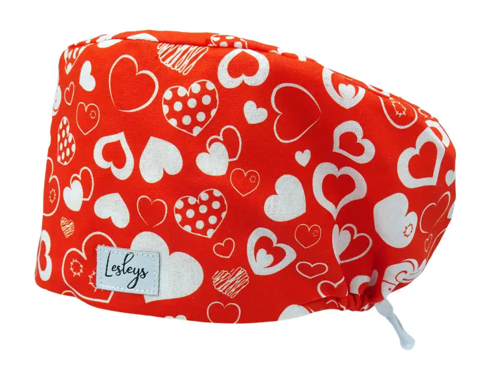Komfort Stoff OP-Haube Red Valentine für lange Haare aus Baumwolle - Lesleys