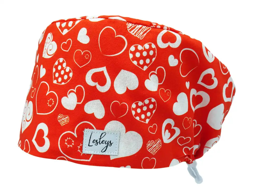 Komfort Stoff OP-Haube Red Valentine für lange Haare aus Baumwolle - Lesleys