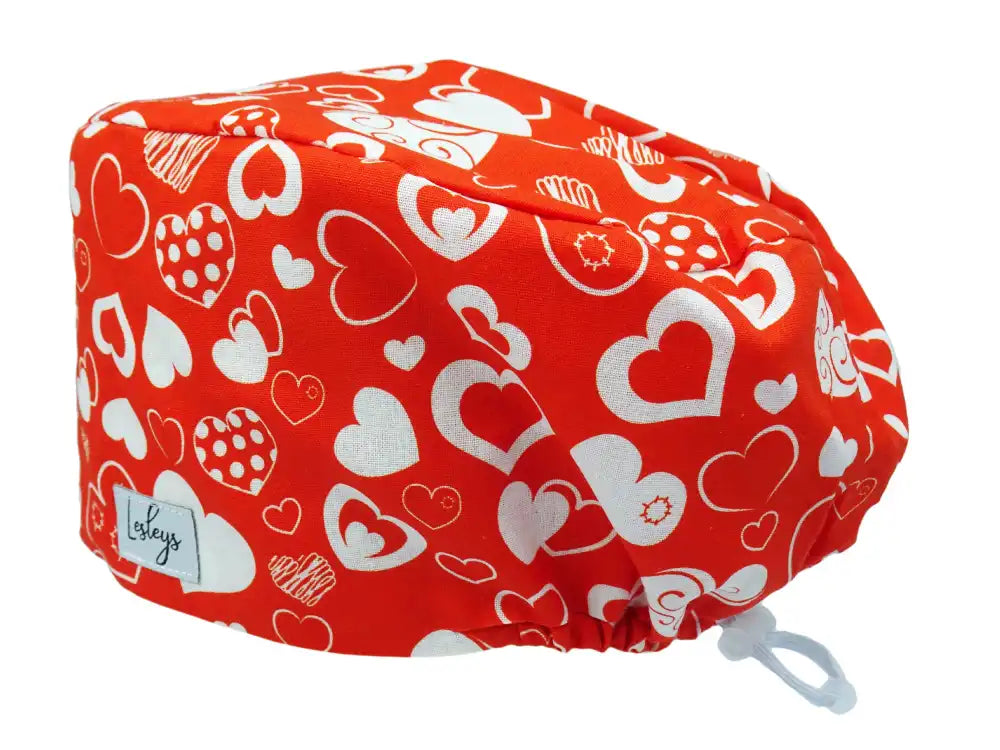 Komfort Stoff OP-Haube Red Valentine für lange Haare aus Baumwolle - Lesleys