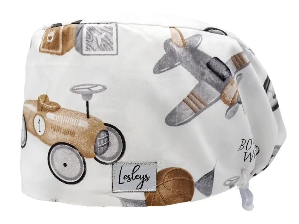 Komfort Stoff OP-Haube Retro Toys für lange Haare aus Baumwolle - Lesleys