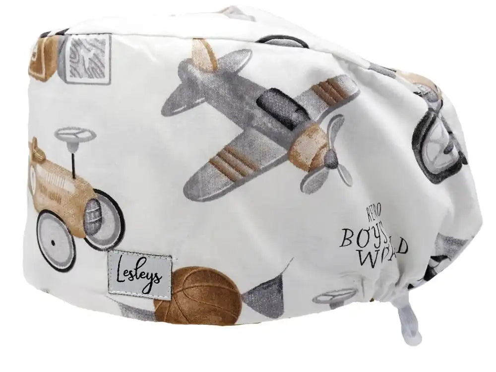 Komfort Stoff OP-Haube Retro Toys für lange Haare aus Baumwolle - Lesleys