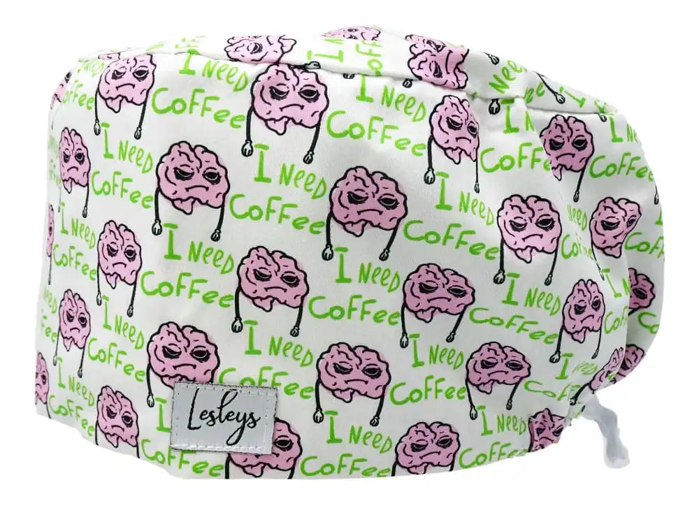 Komfort Stoff OP-Haube I need coffee für lange Haare aus Baumwolle - Lesleys