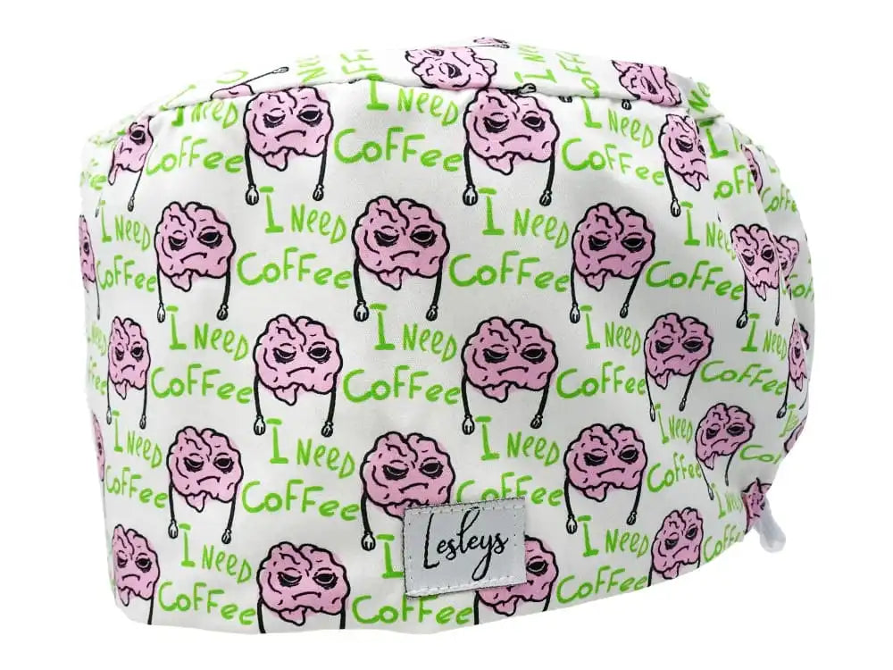 Komfort Stoff OP-Haube I need coffee für lange Haare aus Baumwolle - Lesleys