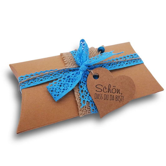 Geschenkverpackung fuer OP-Hauben aus Stoff Schachtel Blau