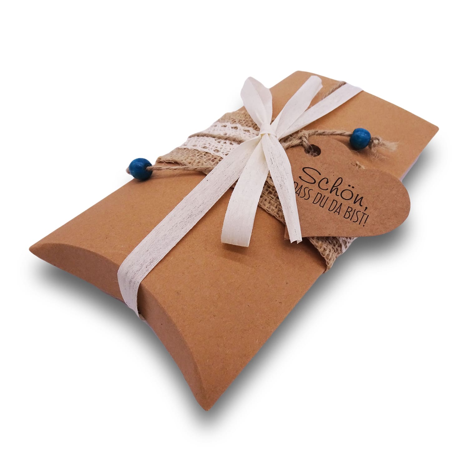 Geschenkverpackung fuer OP-Hauben aus Stoff Schachtel Beige