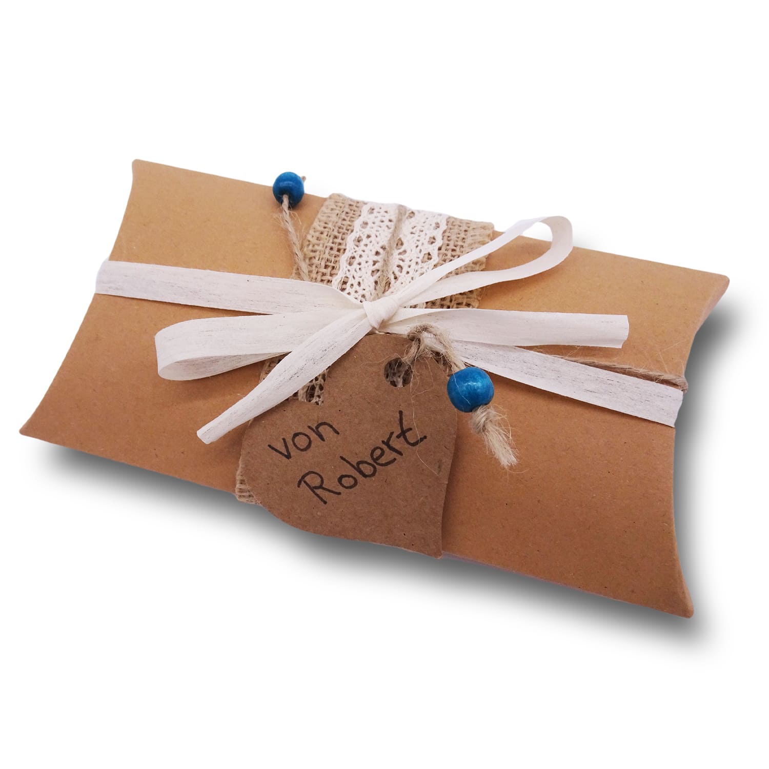 Geschenkverpackung fuer OP-Hauben aus Stoff Schachtel Beige