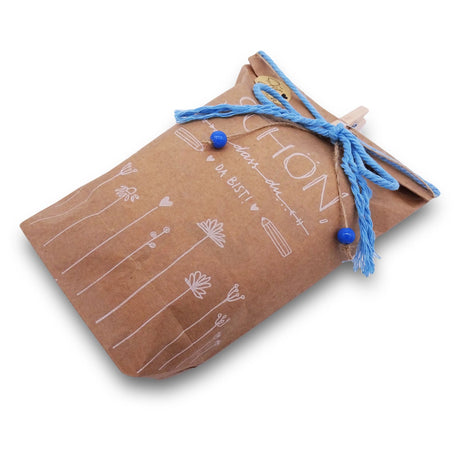 Geschenkverpackung fuer OP-Hauben aus Stoff Tuete Blau