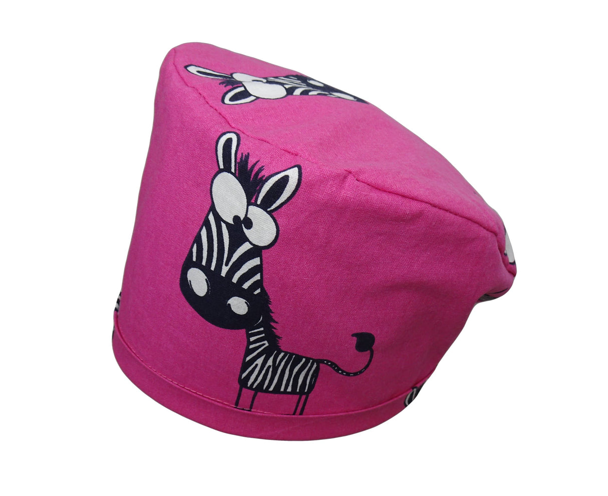 Lesleys OP-Haube für lange Haare Zebra Marty Pink - Stoff OP-Haube aus 100% Baumwolle
