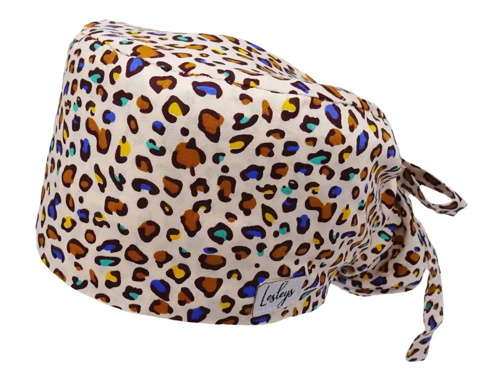 Ponytail Stoff OP-Haube Bunter Leopard für lange Haare aus Baumwolle - Lesleys