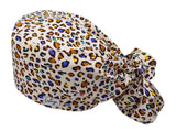 Ponytail Stoff OP-Haube Bunter Leopard für lange Haare aus Baumwolle - Lesleys