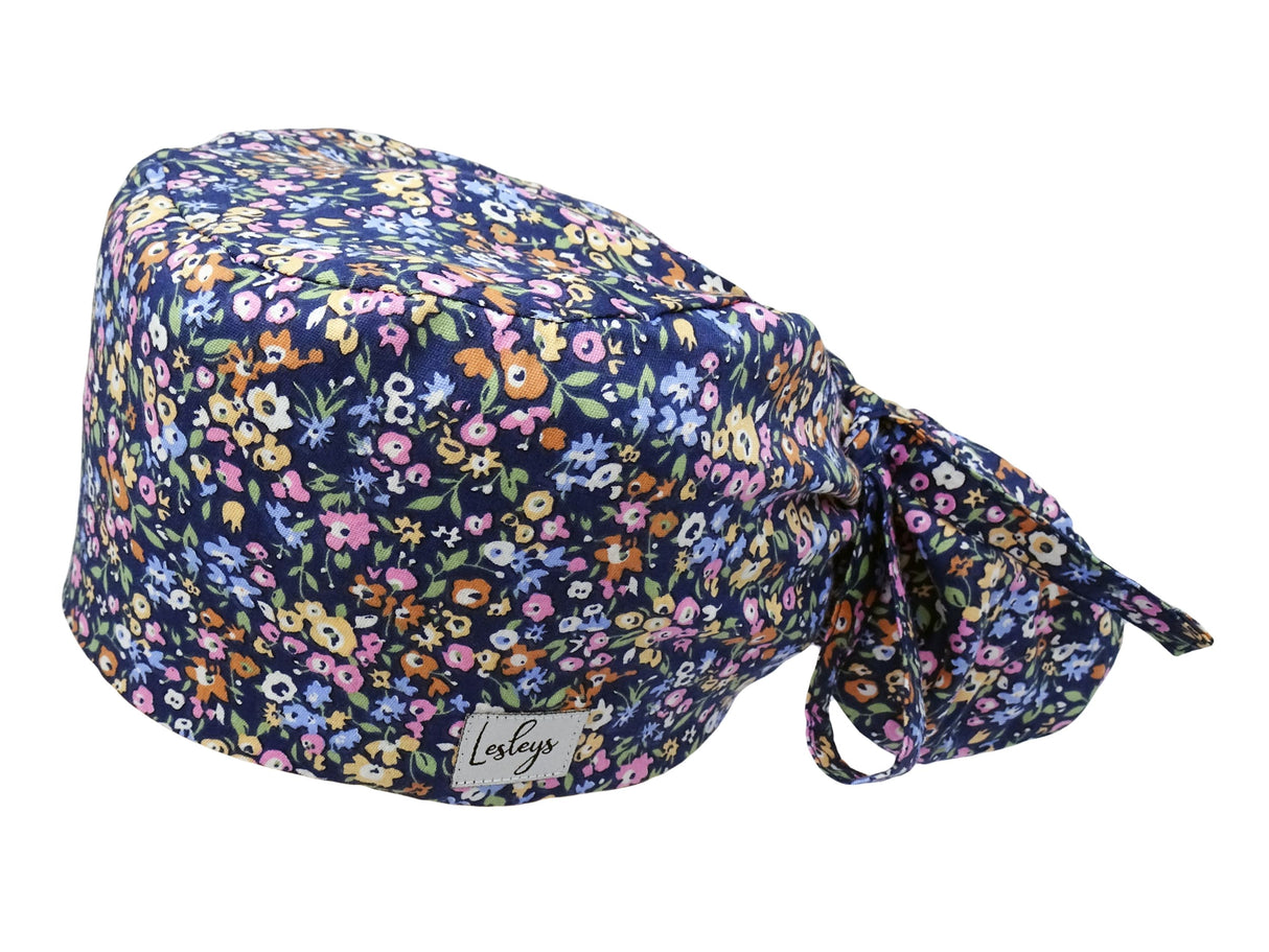 Ponytail Stoff OP-Haube Wildblumen für lange Haare aus Baumwolle - Lesleys