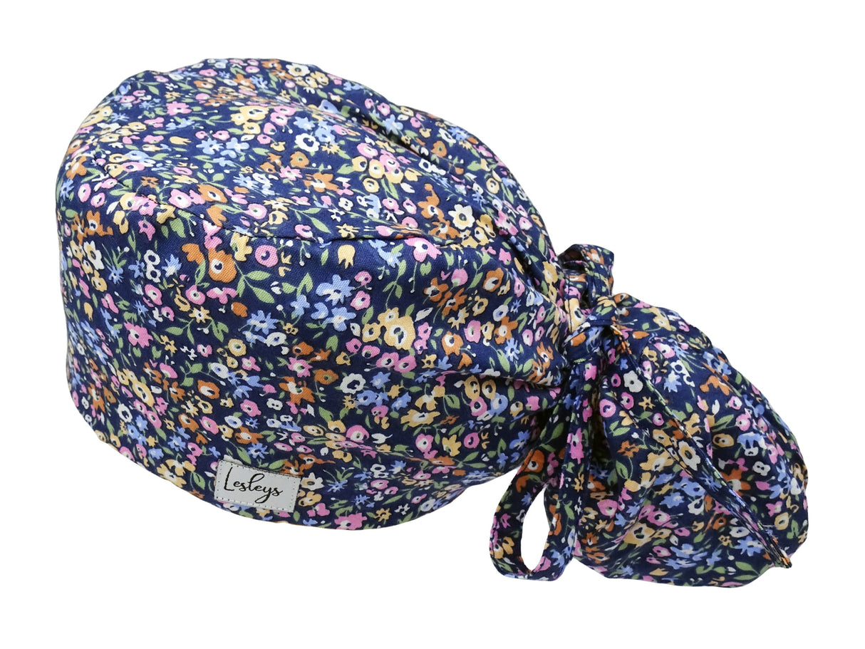 Ponytail Stoff OP-Haube Wildblumen für lange Haare aus Baumwolle - Lesleys