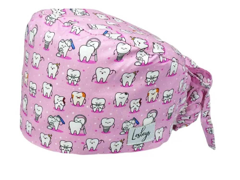Ponytail Stoff OP-Haube Zähnchen Rosa für lange Haare aus Baumwolle - Lesleys
