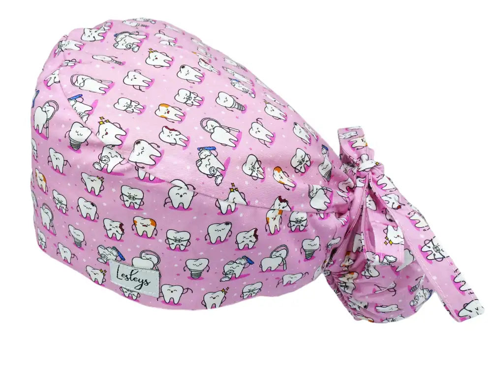 Ponytail Stoff OP-Haube Zähnchen Rosa für lange Haare aus Baumwolle - Lesleys