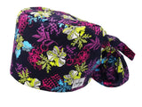 Ponytail Stoff OP-Haube Dark Flower für lange Haare aus Baumwolle - Lesleys