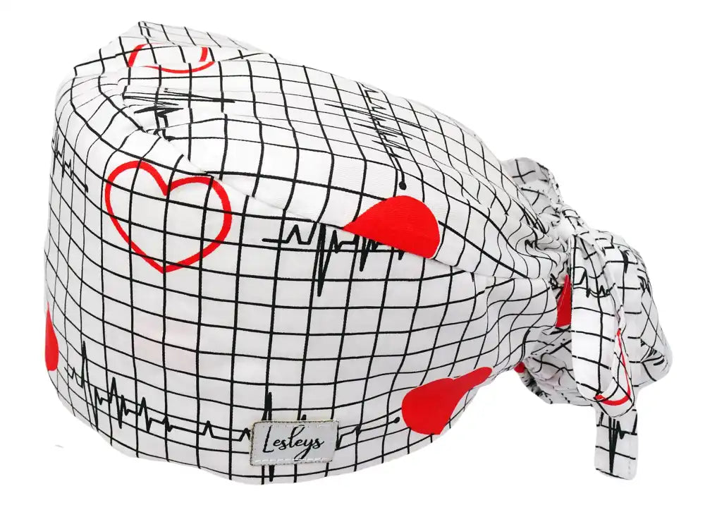 Ponytail Stoff OP-Haube Heartbeat für lange Haare aus Baumwolle - Lesleys