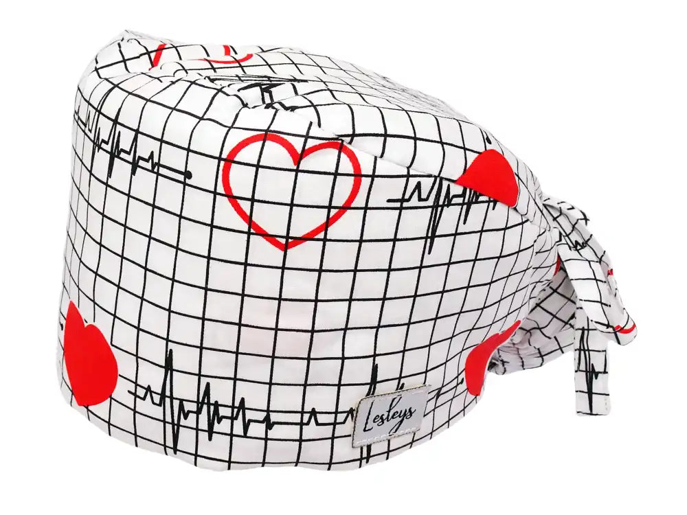 Ponytail Stoff OP-Haube Heartbeat für lange Haare aus Baumwolle - Lesleys