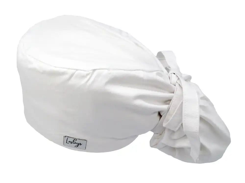 Ponytail Stoff OP-Haube Perlweiss für lange Haare aus Baumwolle - Lesleys