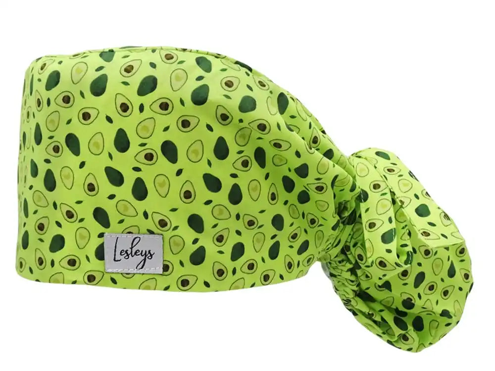 Ponytail Stoff OP-Haube Avocado für lange Haare aus Baumwolle - Lesleys