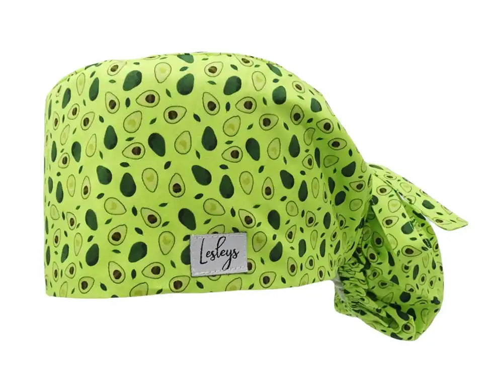 Ponytail Stoff OP-Haube Avocado für lange Haare aus Baumwolle - Lesleys