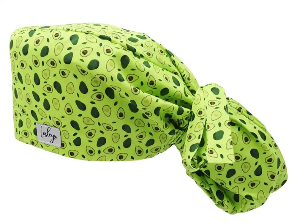 Ponytail Stoff OP-Haube Avocado für lange Haare aus Baumwolle - Lesleys