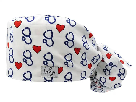 Ponytail Stoff OP-Haube Stetho Love für lange Haare aus Baumwolle - Lesleys