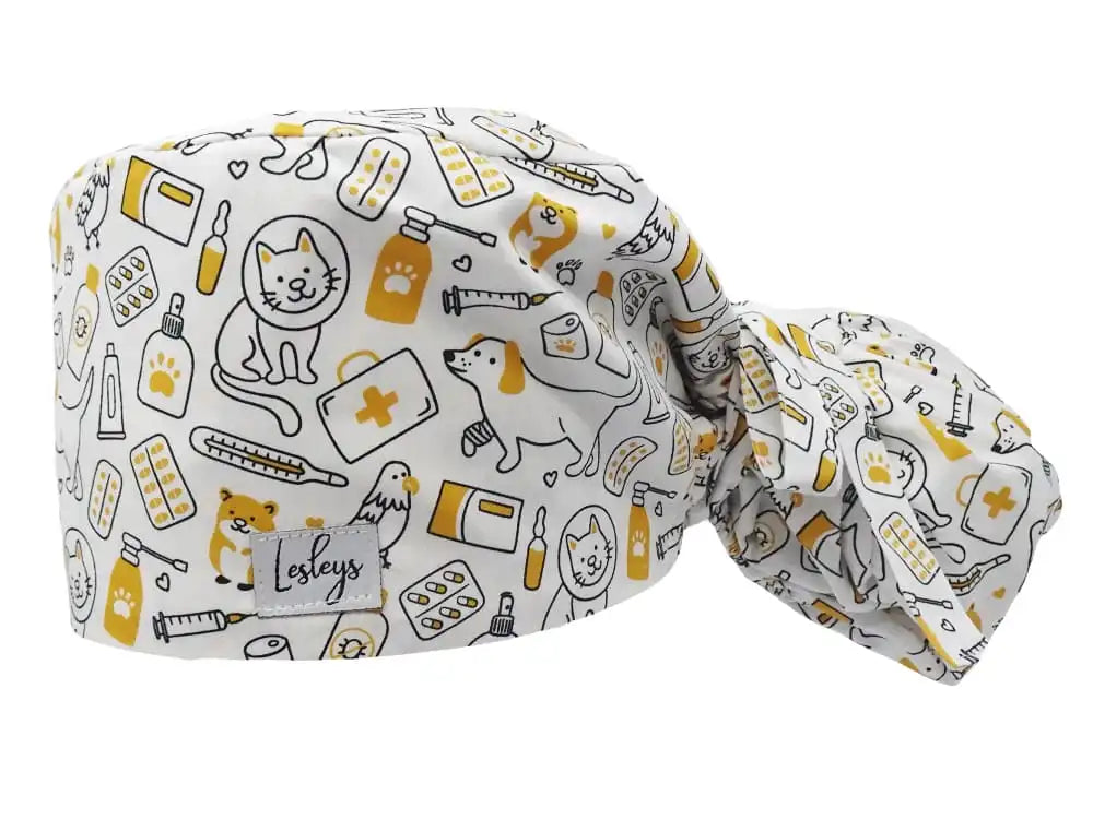 Ponytail Stoff OP-Haube Tiermedizin für lange Haare aus Baumwolle - Lesleys