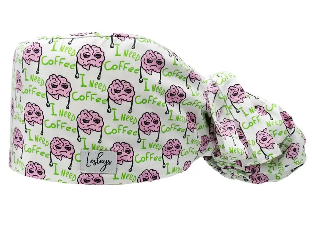 Ponytail Stoff OP-Haube I need Coffee für lange Haare aus Baumwolle - Lesleys