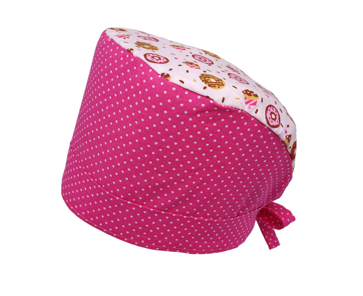 Lesleys OP-Haube für lange Haare Donuts Pink - Stoff OP-Haube aus 100% Baumwolle