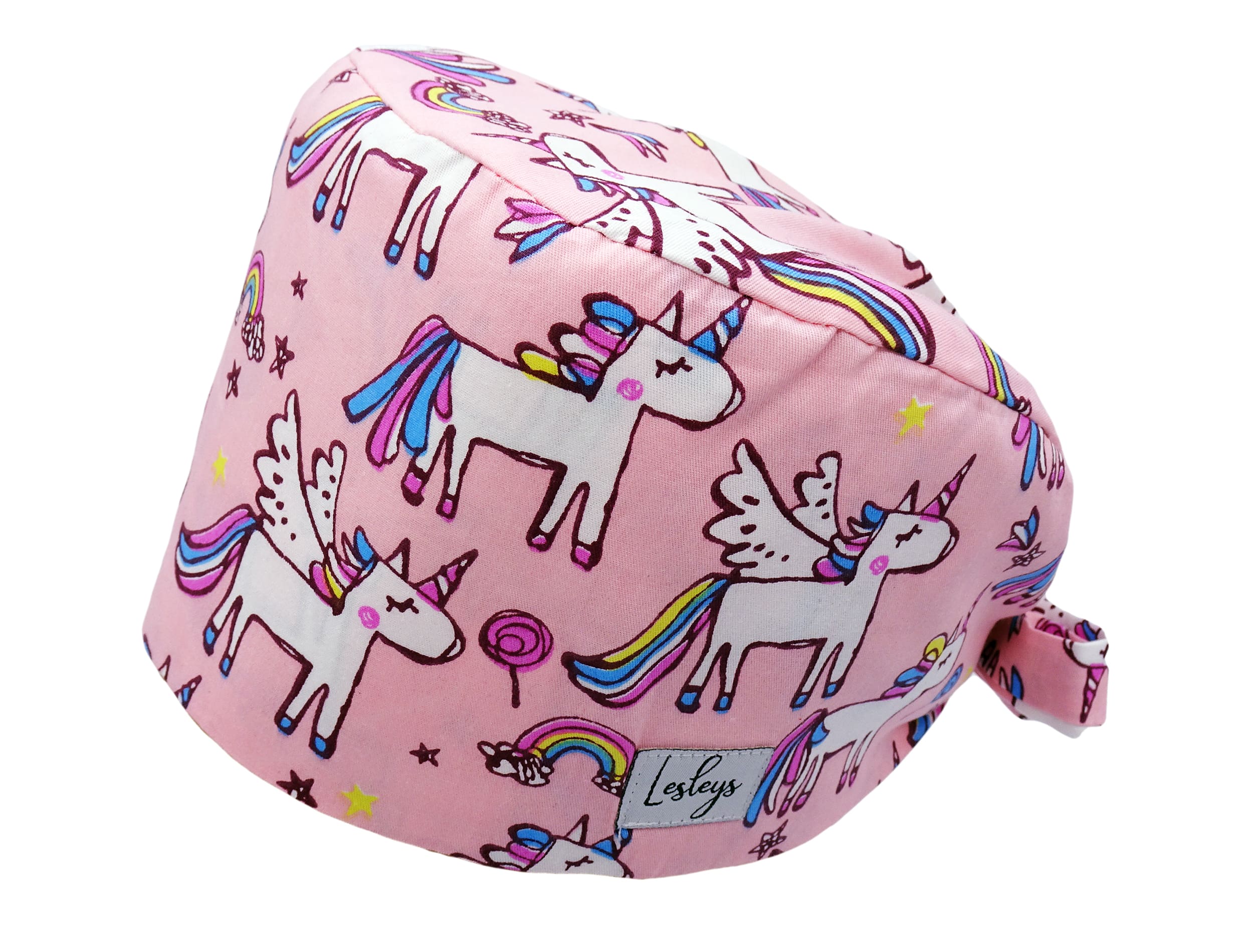 Bandana Stoff OP-Haube Regenbogeneinhorn rosa für kurze Haare aus Baumwolle - Lesleys