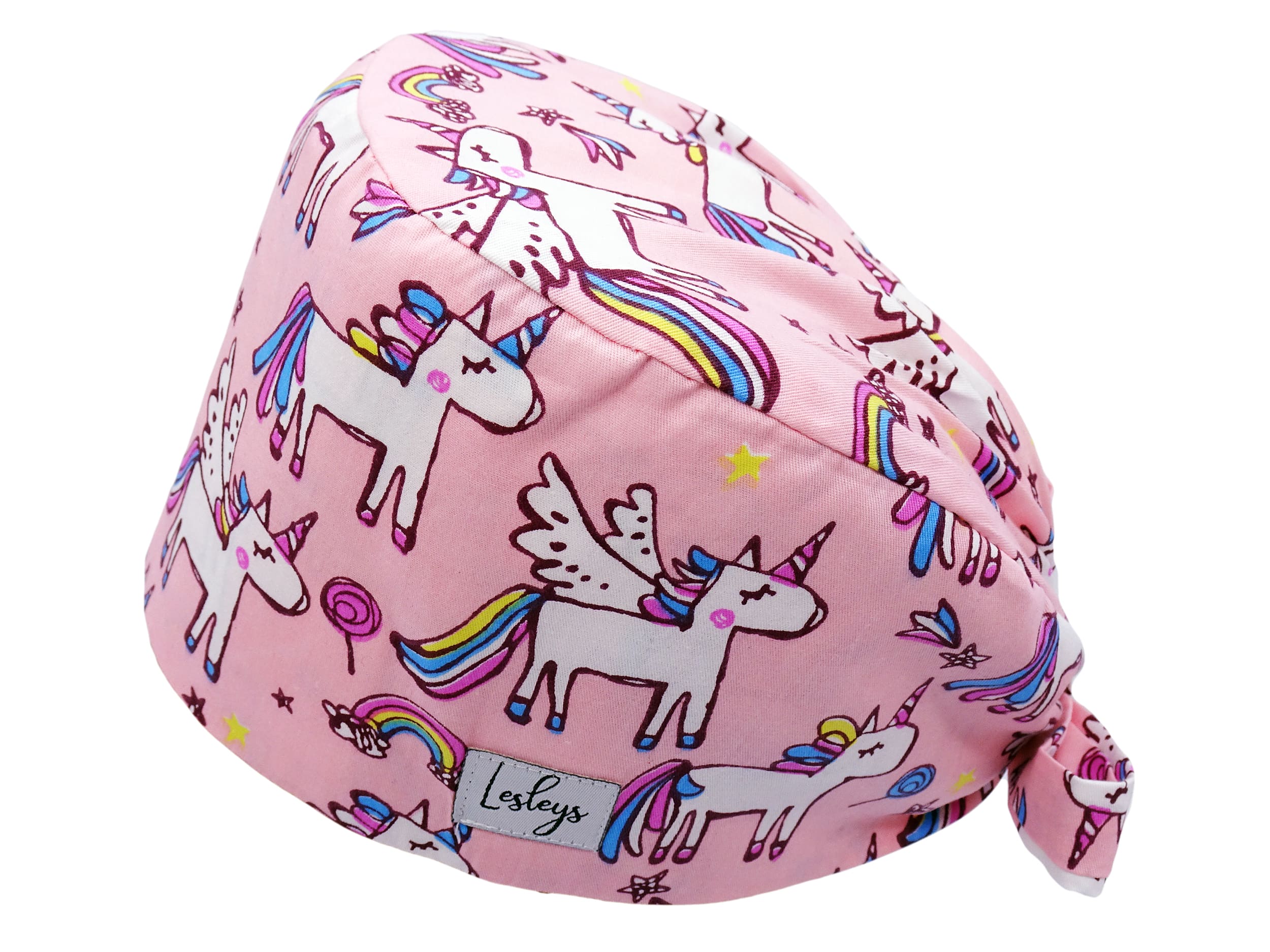 Bandana Stoff OP-Haube Regenbogeneinhorn rosa für kurze Haare aus Baumwolle - Lesleys