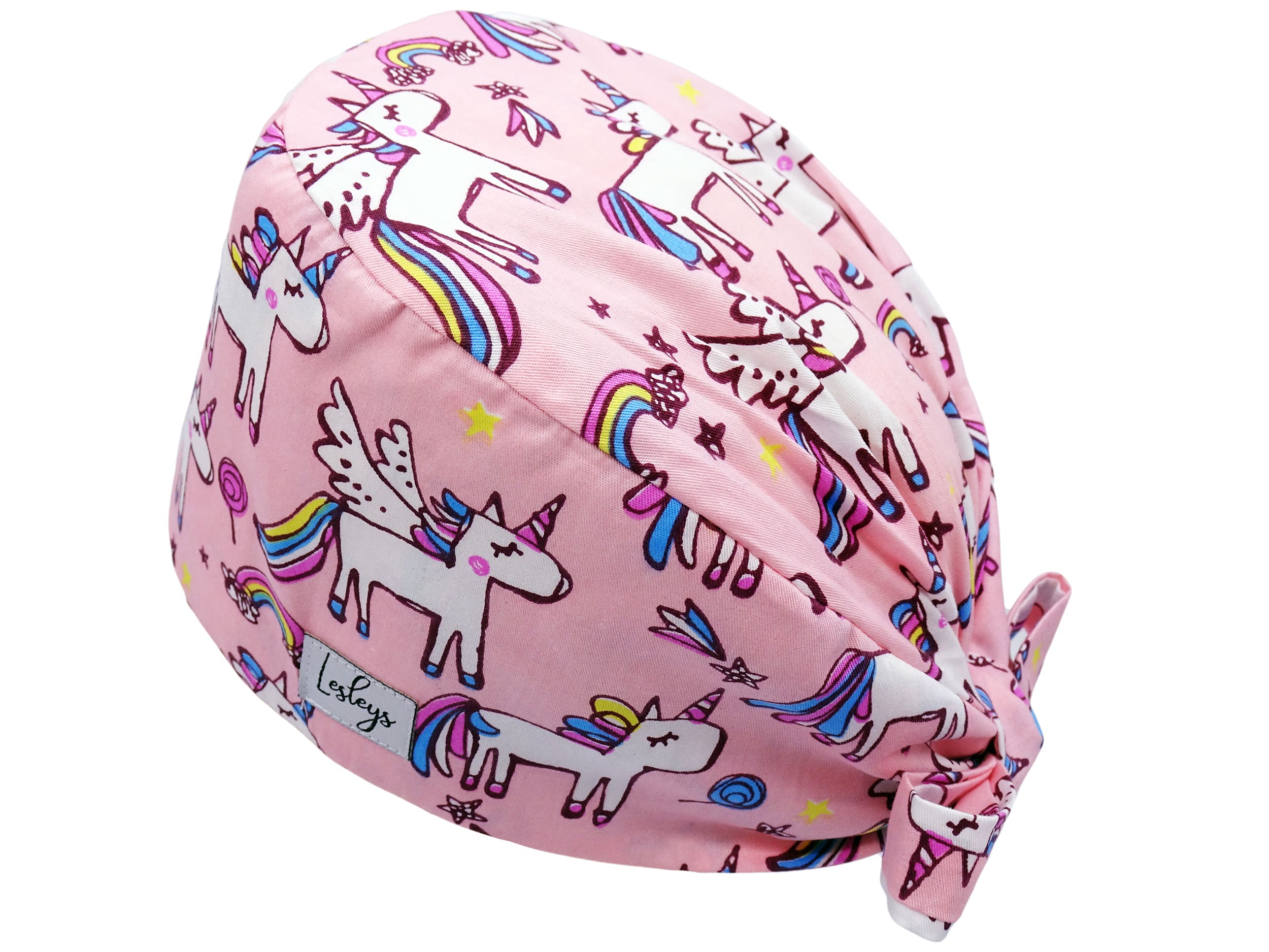 Bandana Stoff OP-Haube Regenbogeneinhorn rosa für kurze Haare aus Baumwolle - Lesleys
