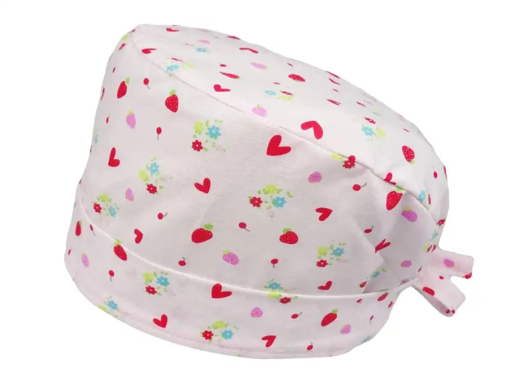 Lesleys OP-Haube für lange Haare Erdbeerliebe Rosa - Stoff OP-Haube aus 100% Baumwolle