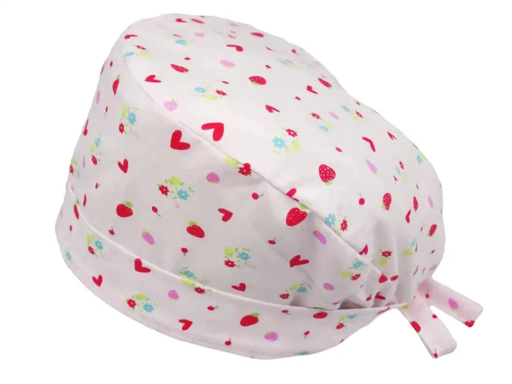 Lesleys OP-Haube für lange Haare Erdbeerliebe Rosa - Stoff OP-Haube aus 100% Baumwolle