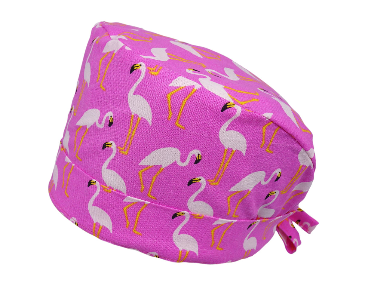 Lesleys OP-Haube für lange Haare Flamingo - Stoff OP-Haube aus 100% Baumwolle