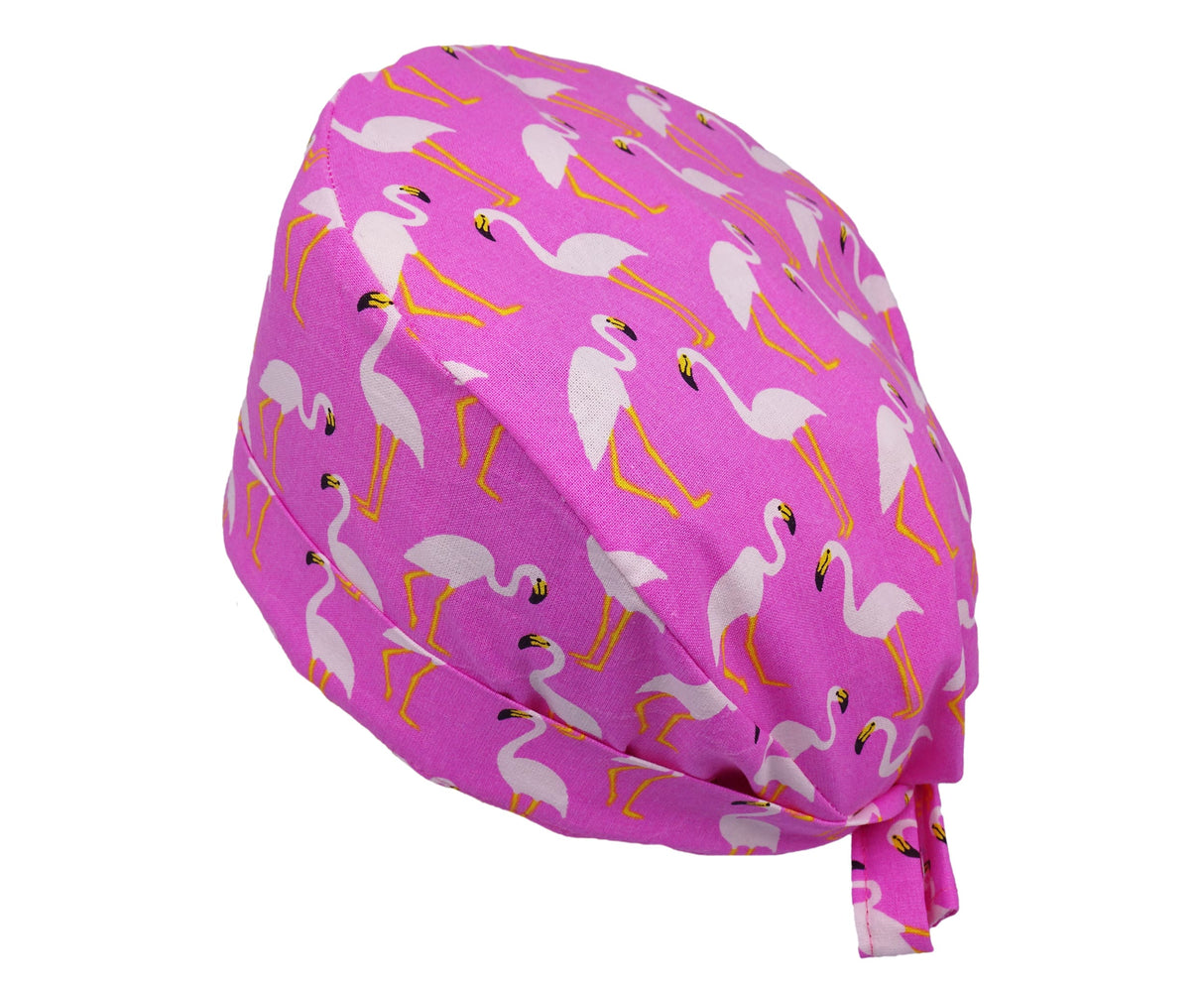 Lesleys OP-Haube für lange Haare Flamingo - Stoff OP-Haube aus 100% Baumwolle