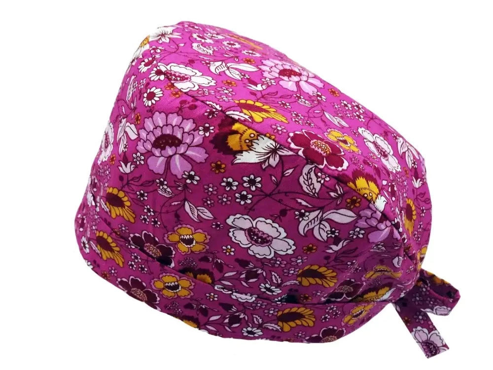 Lesleys OP-Haube für lange Haare Fuchsia - Stoff OP-Haube aus 100% Baumwolle